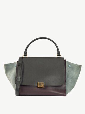 Celine Trapeze Medium Brown, Burgundy & Grey Leather & Suede Tote